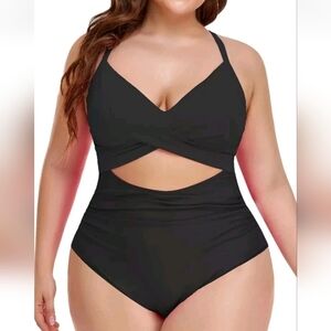 NWT EoMenie Black Cross Cut Out One Piece Swimsuit Womens size XL